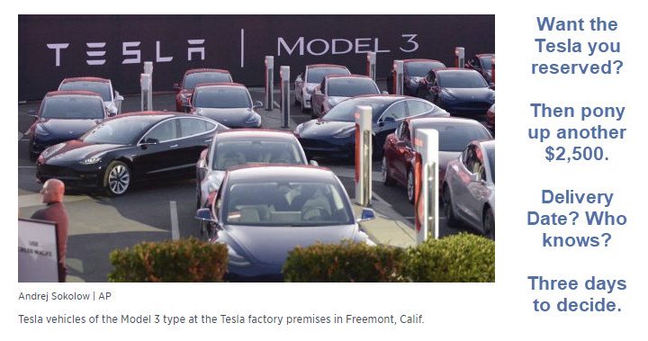 Tesla Demands Extra $2,500 from reservation holders: No Delivery Date Promised