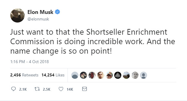 Musk Taunts the SEC in a Tweet on the “Shortseller Enrichment Commission”