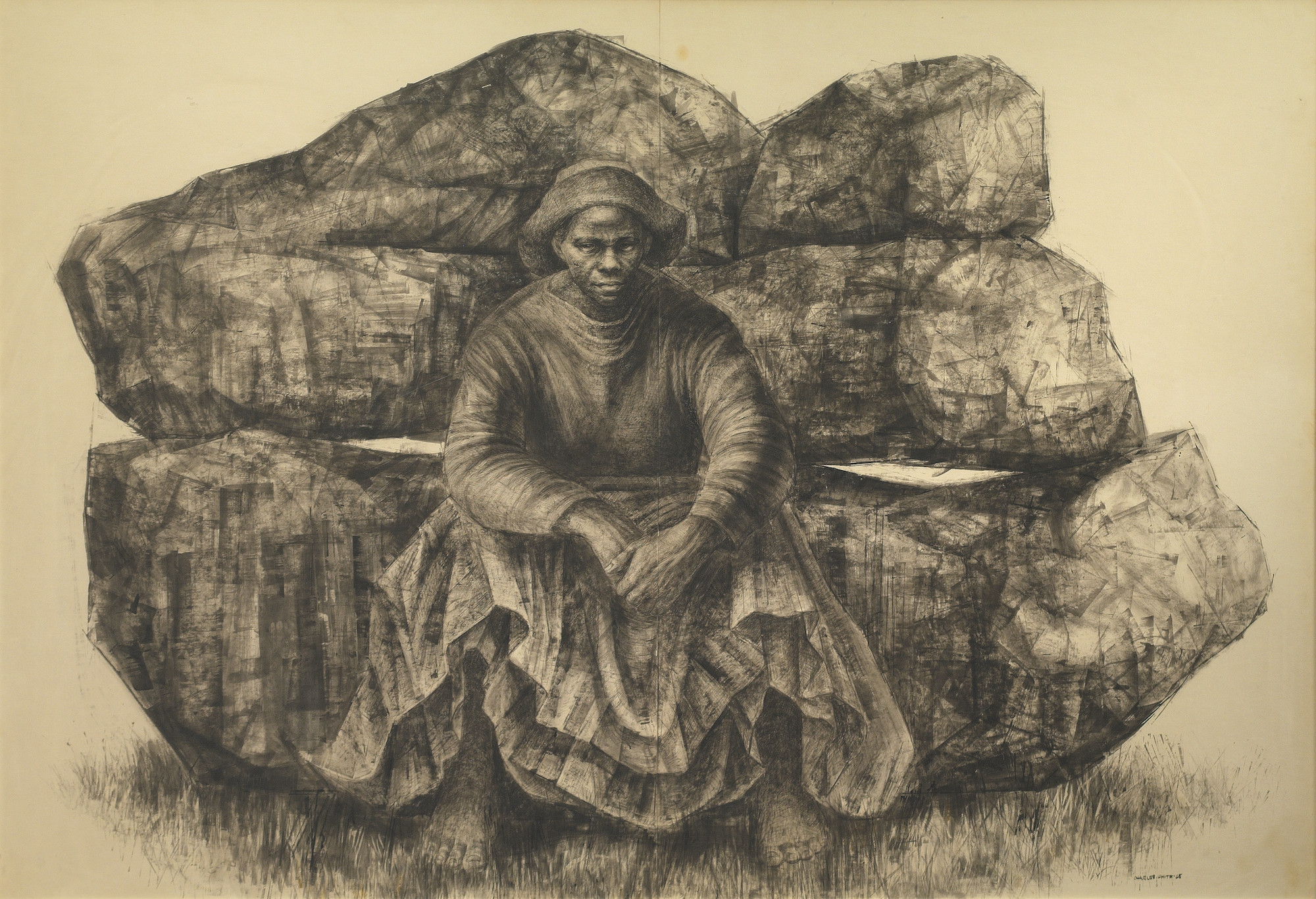 Charles White (American, 1918–1979). General Moses (Harriet Tubman). 1965. Ink on paper, 47 × 68″ (119.4 × 172.7 cm). Private collection. © The Charles White Archives. Photo courtesy of Swann Auction Galleries