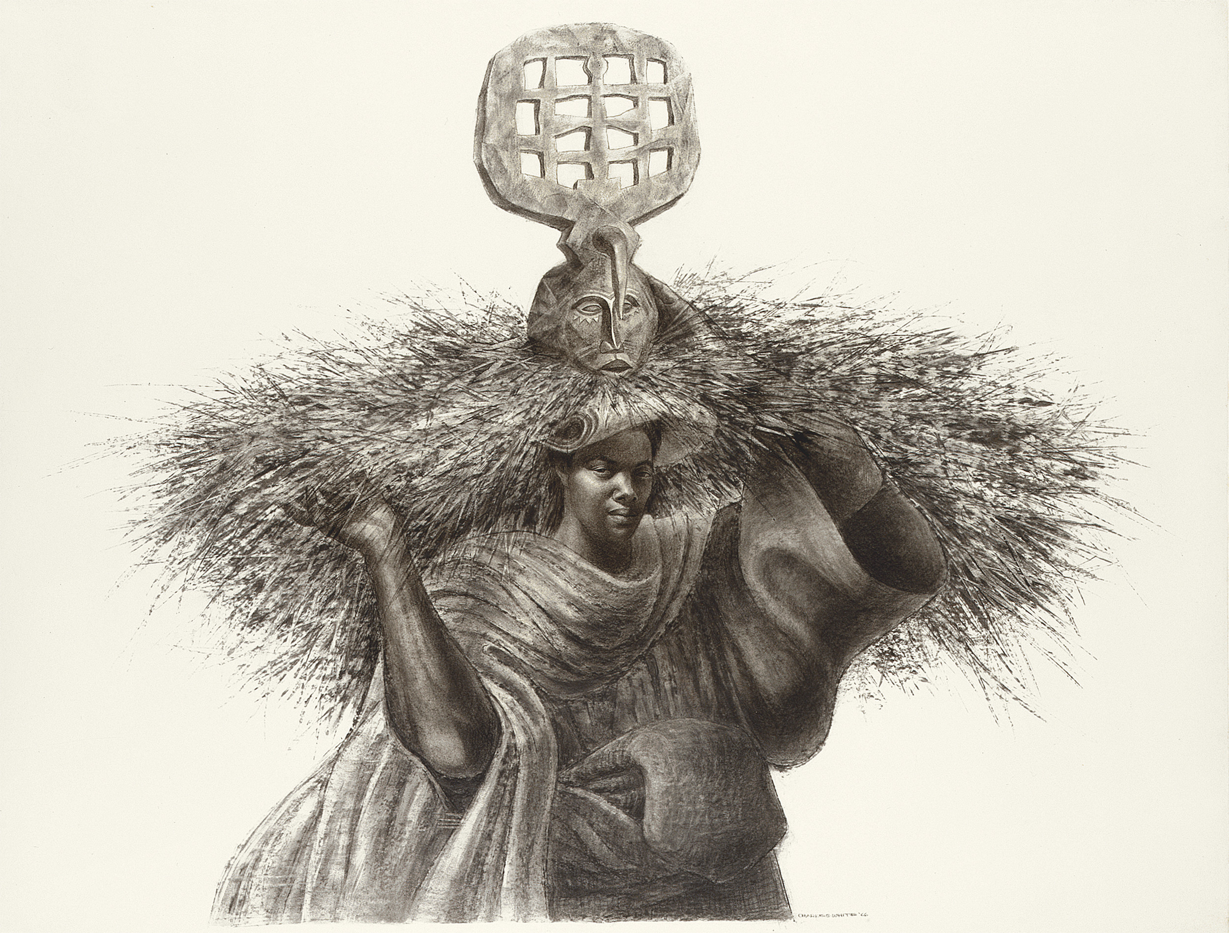 Charles White (American, 1918-1979). J’Accuse #7. 1966. Charcoal on paper, 39 1/4 × 51 1/2″ (99.7 × 130.8 cm). Private collection. © The Charles White Archives/ Photo courtesy of Michael Rosenfeld Gallery LLC, New York, NY