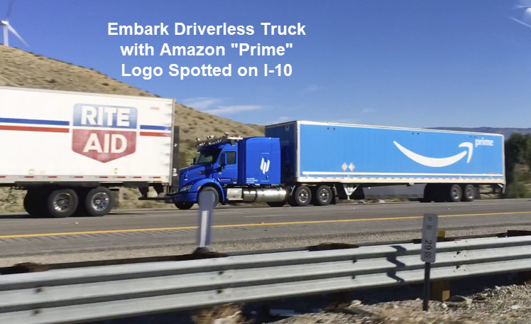 Amazon Hauling Cargo on I-10 in Self-Driving Trucks Developed by Embark