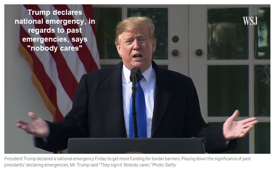 Trump Declares National Emergency, Will Shift Funds to Build an $8 Billion Wall