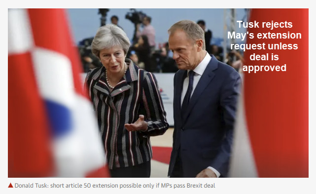 EU Tells UK Short Extension Only if UK Accepts the Deal, Rumors of May Resigning