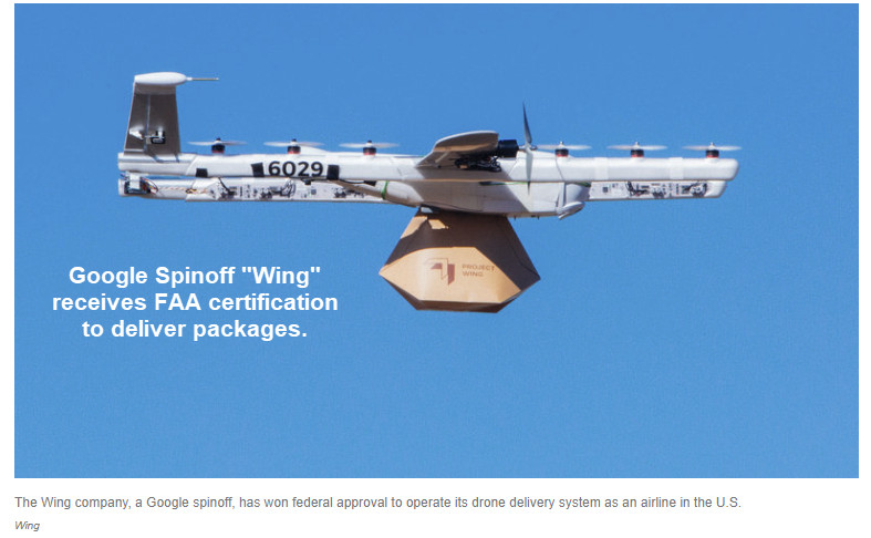 FAA Approves Google’s “Wing” Spinoff as an Airline for Commercial Drone Delivery
