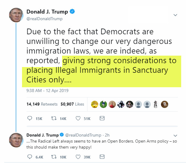 Trump Tweet: Send Illegal Immigrants to Sanctuary Cities Only