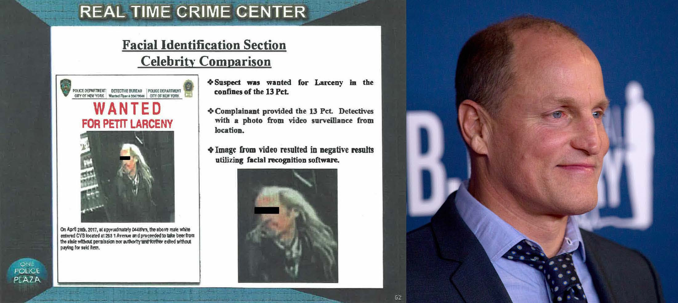 NYPD used a photo of Woody Harrelson to identify an alleged robbery suspect.