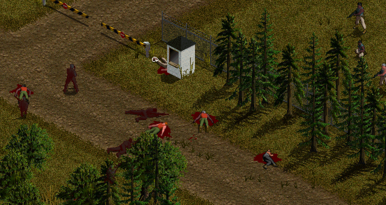 Dead enemy soldiers outside a SAM site in Jagged Alliance 2