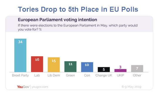 Brexit Party Surge: Tories Drop to 5th Place in European Parliament Polls
