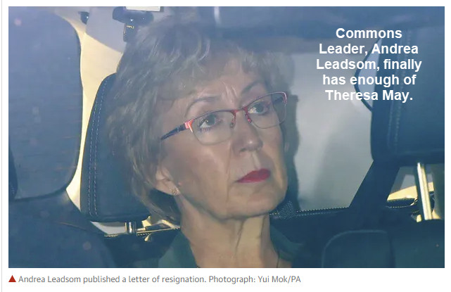 Commons Leader, Andrea Leadsom, Resigns Over Theresa May’s Brexit bill