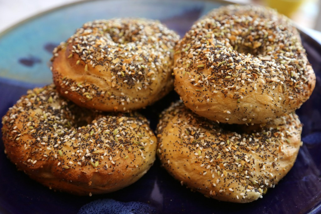 four everything bagels from bagelsmith in brooklyn