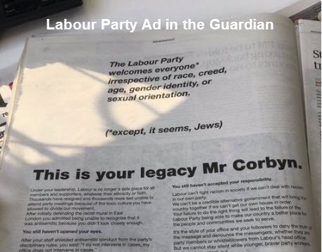 67 Labour Party Members Attack Corbyn’s Anti-Jewish Leadership in Newspaper Ad