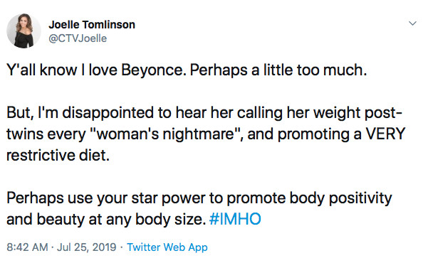 1564079321732-Joelle-Tomlinson-tweet-about-Beyonce-Coachella-diet