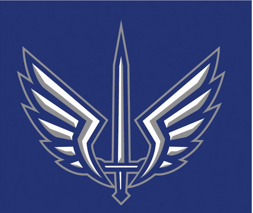 XFL logo for the Saint Louis BattleHawks. A sword flanked by two wings on a blue background.