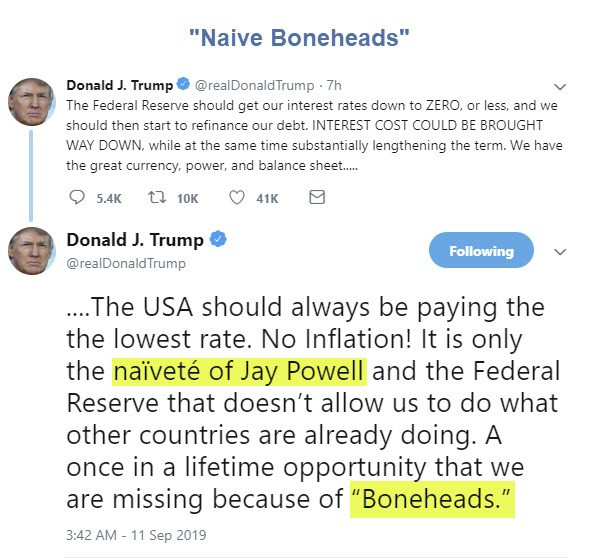 Trump Calls Jerome Powell and the Fed “Naive Boneheads”