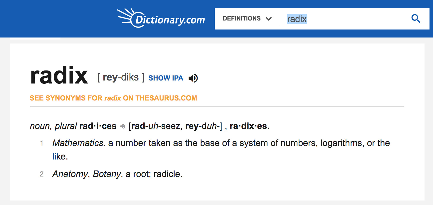 dictionary.com screenshot of the definition of the word 