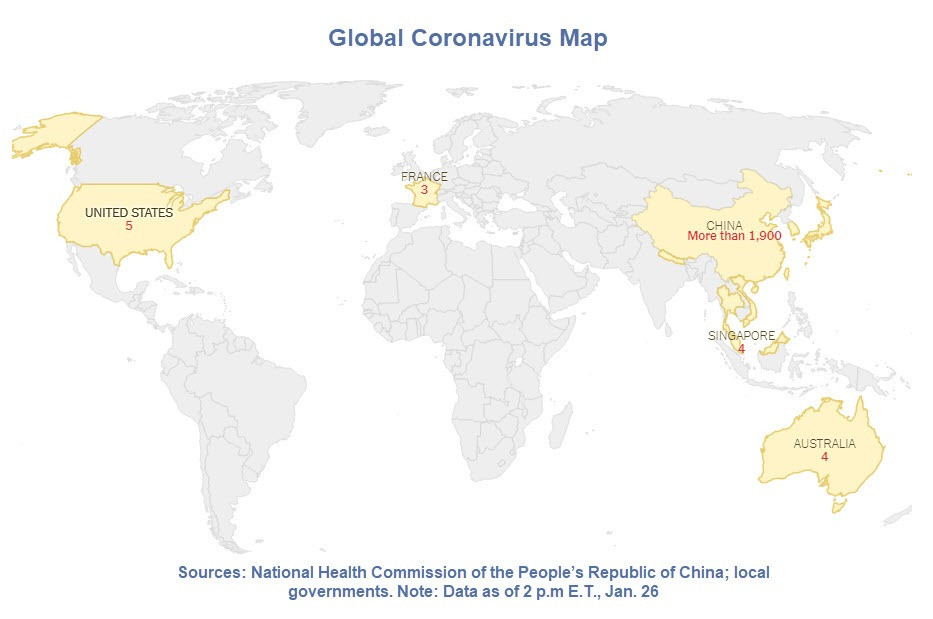 Global Coronavirus Cases Jump 50% Overnight, 5 Now in US
