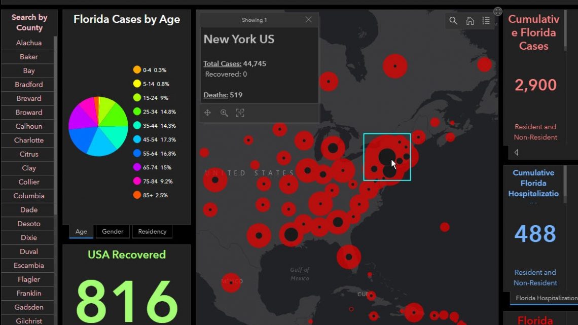 Real Time Interactive Coronavirus Tracking in Florida, US, Globally