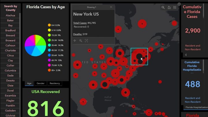 Real Time Interactive Coronavirus Tracking in Florida, US, Globally