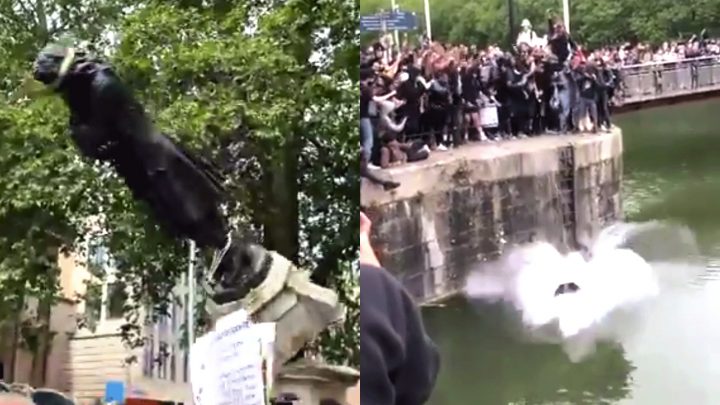 Black Lives Matter Protesters Topple Slave Trader Statue and Dump It in Harbour